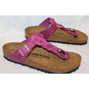 NIB BIRKENSTOCK GIZEH BRAIDED LEATHER SANDALS REGULAR FIT EU 39 US 8 FUSCHIA